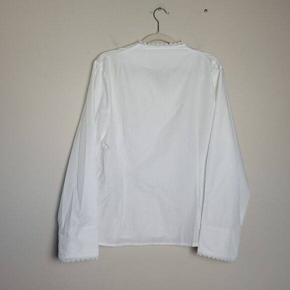 White Collarless Blouse Lace Pearl Button English Countryside Pioneer Victorian - Picture 6 of 7